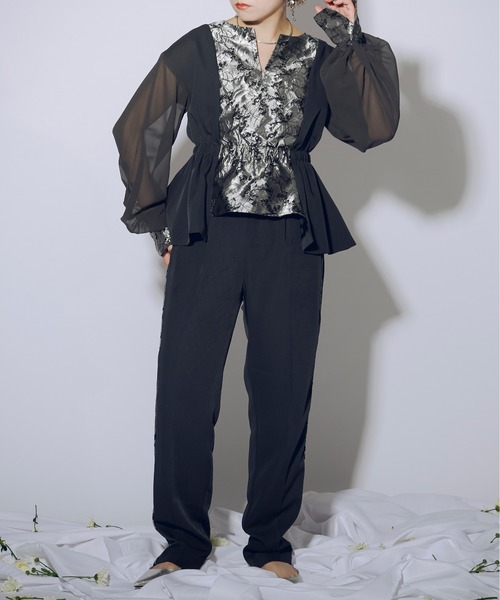 Ezick(エジック)の「Jacquard line ロングスラックス(スラックス・レディース・ブラック/チャコールグレー・FREE)」の3枚目の写真