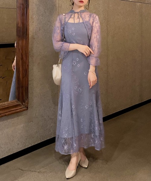 INGNI（イング）の「2Wayボレロ＋レースキャミワンピースSET（ドレス・レディース・ブラック/グレー/ブルー/ミント・M）」の4枚目の写真