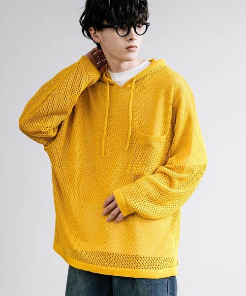 Rocky Monroe(ロッキーモンロー)の「オーバーサイズメッシュ編みニットプルパーカー(パーカー・メンズ・チャコールグレー/ナチュラル/ブラック/ライトグレー/パープル/マスタード・M/L)」の6枚目の写真