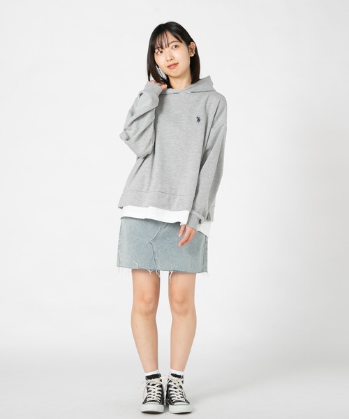 U.S. POLO ASSN.(ユーエスポロアッスン)の「【U.S.POLO ASSN./ユーエスポロアッスン】 フェイクレイヤードパーカー(パーカー・レディース・杢グレー/ベージュ/ネイビー・MEDIUM/LARGE)」の4枚目の写真