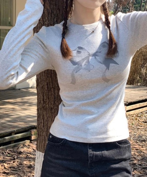 LYEON（リヨン）の「BIGリボンロンT（Tシャツ/カットソー・レディース・オフホワイト/グレー/ブラック・FREE）」の19枚目の写真