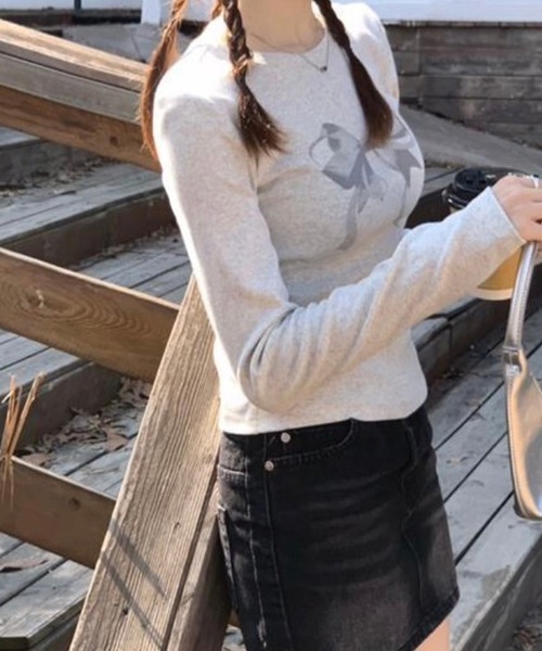 LYEON（リヨン）の「BIGリボンロンT（Tシャツ/カットソー・レディース・オフホワイト/グレー/ブラック・FREE）」の18枚目の写真