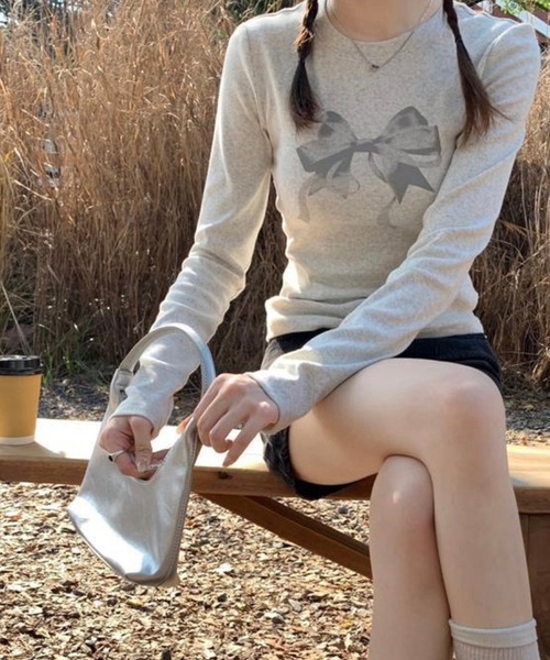 LYEON（リヨン）の「BIGリボンロンT（Tシャツ/カットソー・レディース・オフホワイト/グレー/ブラック・FREE）」の17枚目の写真