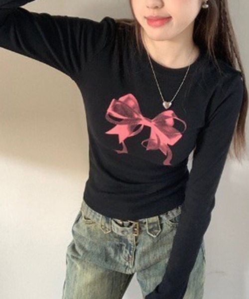 LYEON（リヨン）の「BIGリボンロンT（Tシャツ/カットソー・レディース・オフホワイト/グレー/ブラック・FREE）」の15枚目の写真