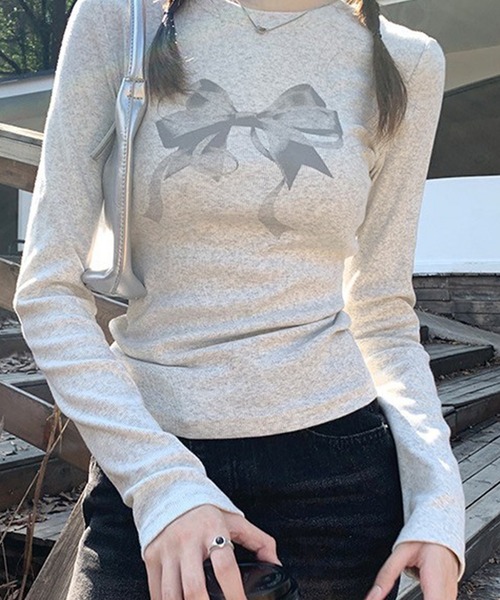 LYEON（リヨン）の「BIGリボンロンT（Tシャツ/カットソー・レディース・オフホワイト/グレー/ブラック・FREE）」の14枚目の写真