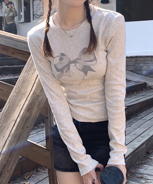 LYEON（リヨン）の「BIGリボンロンT（Tシャツ/カットソー・レディース・オフホワイト/グレー/ブラック・FREE）」の13枚目の写真