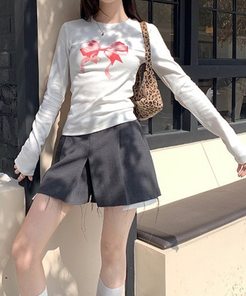 LYEON（リヨン）の「BIGリボンロンT（Tシャツ/カットソー・レディース・オフホワイト/グレー/ブラック・FREE）」の12枚目の写真