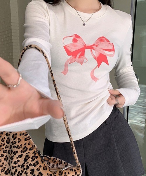 LYEON（リヨン）の「BIGリボンロンT（Tシャツ/カットソー・レディース・オフホワイト/グレー/ブラック・FREE）」の11枚目の写真