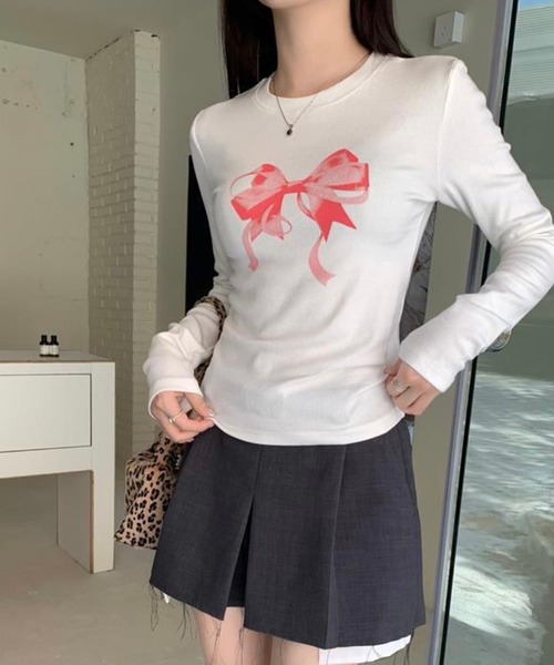 LYEON（リヨン）の「BIGリボンロンT（Tシャツ/カットソー・レディース・オフホワイト/グレー/ブラック・FREE）」の6枚目の写真