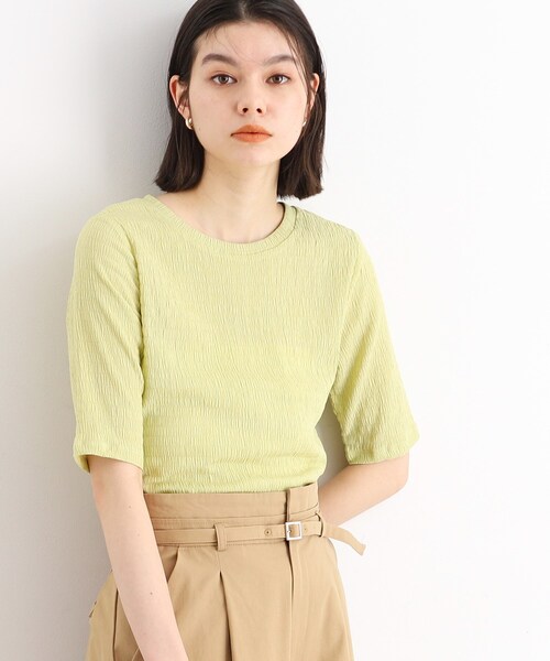 THE SHOP TK (ザ ショップ ティーケー )の「◆【腕周りカバー】ぽこぽこTシャツ/洗濯機OK(Tシャツ/カットソー・レディース・オフホワイト/ブラック/スモーキーグリーン系・12/13)」の1枚目の写真