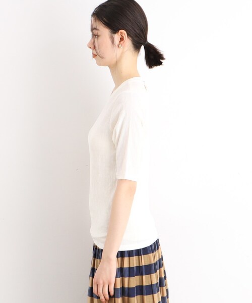 THE SHOP TK (ザ ショップ ティーケー )の「◆【腕周りカバー】ぽこぽこTシャツ/洗濯機OK(Tシャツ/カットソー・レディース・オフホワイト/ブラック/スモーキーグリーン系・12/13)」の5枚目の写真