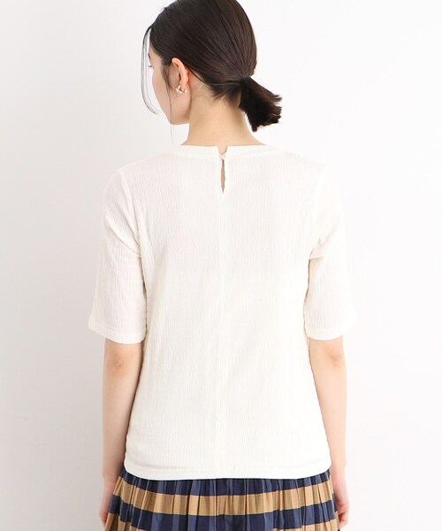 THE SHOP TK (ザ ショップ ティーケー )の「◆【腕周りカバー】ぽこぽこTシャツ/洗濯機OK(Tシャツ/カットソー・レディース・オフホワイト/ブラック/スモーキーグリーン系・12/13)」の6枚目の写真