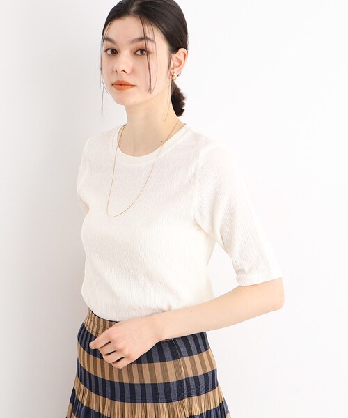 THE SHOP TK (ザ ショップ ティーケー )の「◆【腕周りカバー】ぽこぽこTシャツ/洗濯機OK(Tシャツ/カットソー・レディース・オフホワイト/ブラック/スモーキーグリーン系・12/13)」の19枚目の写真
