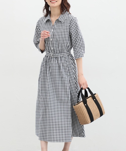 Honeys(ハニーズ)の「6分袖シャツワンピース(シャツワンピース・レディース・ネイビー/ブルー系その他/ブラック系その他/ホワイト×ブルー・S/M/L/LL/3L)」の2枚目の写真