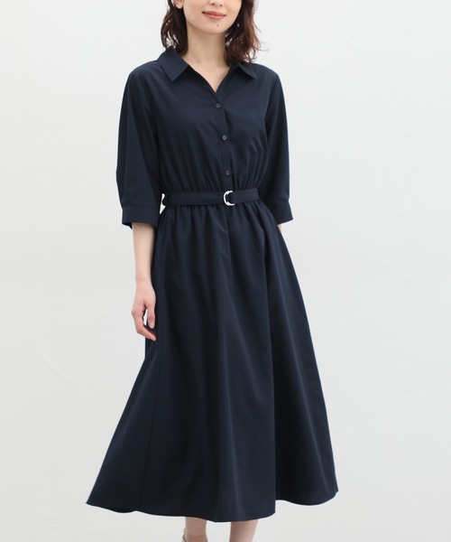 Honeys(ハニーズ)の「6分袖シャツワンピース(シャツワンピース・レディース・ネイビー/ブルー系その他/ブラック系その他/ホワイト×ブルー・S/M/L/LL/3L)」の3枚目の写真