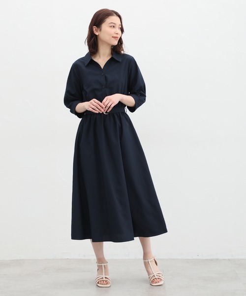 Honeys(ハニーズ)の「6分袖シャツワンピース(シャツワンピース・レディース・ネイビー/ブルー系その他/ブラック系その他/ホワイト×ブルー・S/M/L/LL/3L)」の7枚目の写真