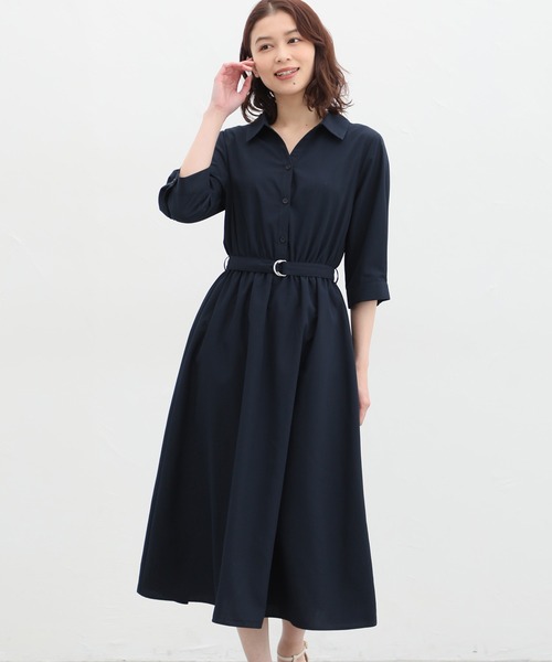 Honeys(ハニーズ)の「6分袖シャツワンピース(シャツワンピース・レディース・ネイビー/ブルー系その他/ブラック系その他/ホワイト×ブルー・S/M/L/LL/3L)」の8枚目の写真