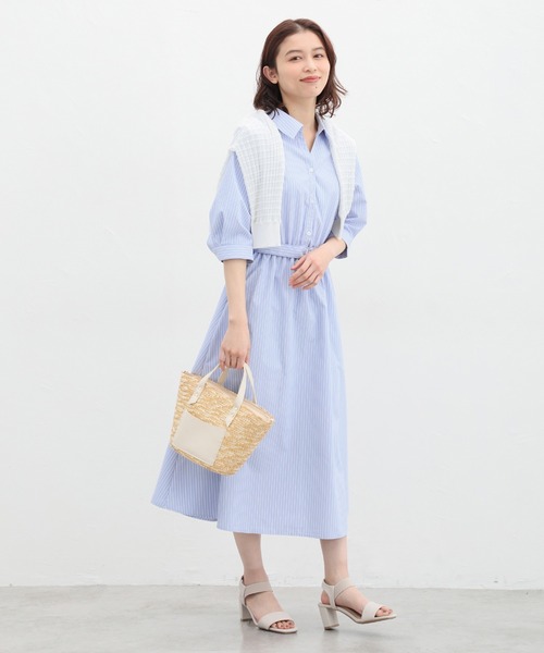 Honeys(ハニーズ)の「6分袖シャツワンピース(シャツワンピース・レディース・ネイビー/ブルー系その他/ブラック系その他/ホワイト×ブルー・S/M/L/LL/3L)」の9枚目の写真