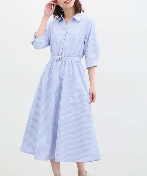 Honeys(ハニーズ)の「6分袖シャツワンピース(シャツワンピース・レディース・ネイビー/ブルー系その他/ブラック系その他/ホワイト×ブルー・S/M/L/LL/3L)」の10枚目の写真