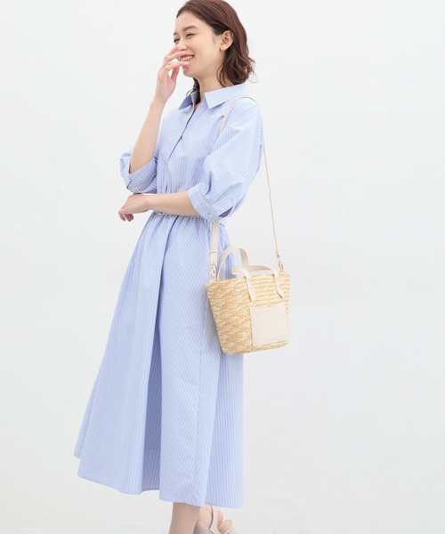 Honeys(ハニーズ)の「6分袖シャツワンピース(シャツワンピース・レディース・ネイビー/ブルー系その他/ブラック系その他/ホワイト×ブルー・S/M/L/LL/3L)」の11枚目の写真