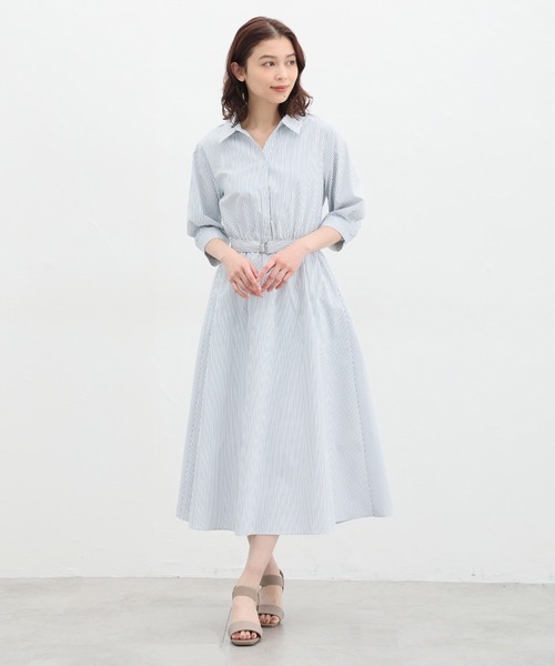 Honeys(ハニーズ)の「6分袖シャツワンピース(シャツワンピース・レディース・ネイビー/ブルー系その他/ブラック系その他/ホワイト×ブルー・S/M/L/LL/3L)」の12枚目の写真