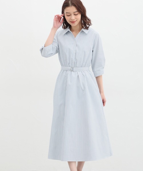 Honeys(ハニーズ)の「6分袖シャツワンピース(シャツワンピース・レディース・ネイビー/ブルー系その他/ブラック系その他/ホワイト×ブルー・S/M/L/LL/3L)」の13枚目の写真