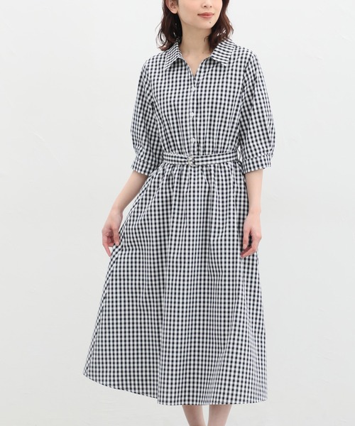 Honeys(ハニーズ)の「6分袖シャツワンピース(シャツワンピース・レディース・ネイビー/ブルー系その他/ブラック系その他/ホワイト×ブルー・S/M/L/LL/3L)」の15枚目の写真