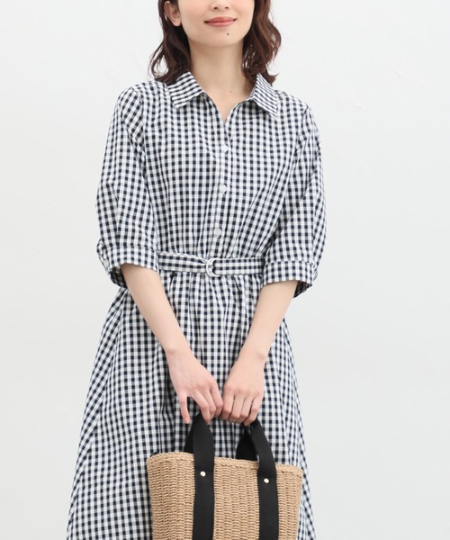 Honeys(ハニーズ)の「6分袖シャツワンピース(シャツワンピース・レディース・ネイビー/ブルー系その他/ブラック系その他/ホワイト×ブルー・S/M/L/LL/3L)」の16枚目の写真