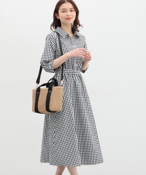 Honeys(ハニーズ)の「6分袖シャツワンピース(シャツワンピース・レディース・ネイビー/ブルー系その他/ブラック系その他/ホワイト×ブルー・S/M/L/LL/3L)」の18枚目の写真