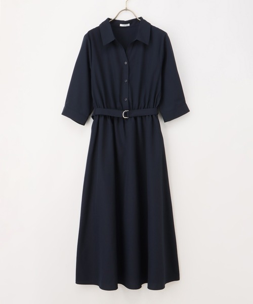 Honeys(ハニーズ)の「6分袖シャツワンピース(シャツワンピース・レディース・ネイビー/ブルー系その他/ブラック系その他/ホワイト×ブルー・S/M/L/LL/3L)」の19枚目の写真