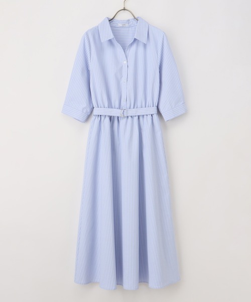 Honeys(ハニーズ)の「6分袖シャツワンピース(シャツワンピース・レディース・ネイビー/ブルー系その他/ブラック系その他/ホワイト×ブルー・S/M/L/LL/3L)」の21枚目の写真