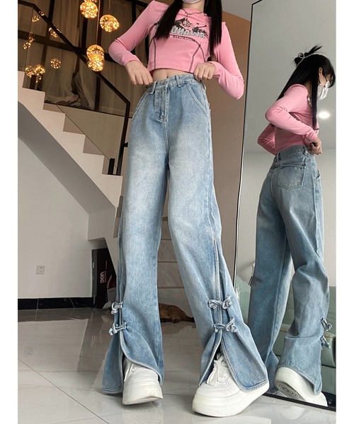 Mayree（メイリー）の「【Mayree】裾スリット　チャイナデザイン　デニムパンツ（デニムパンツ・レディース・ブルー・SMALL/MEDIUM/LARGE/X-LARGE）」の5枚目の写真