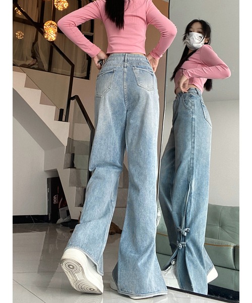 Mayree（メイリー）の「【Mayree】裾スリット　チャイナデザイン　デニムパンツ（デニムパンツ・レディース・ブルー・SMALL/MEDIUM/LARGE/X-LARGE）」の7枚目の写真