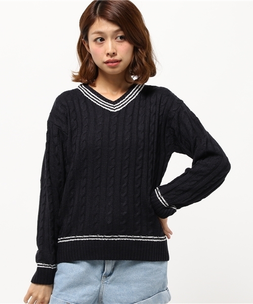 earth music&ecology（アースミュージックアンドエコロジー）の「チルデンケーブルニットプルオーバー（ニット/セーター・レディース・オフホワイト/杢グレー/ネイビー・FREE）」の11枚目の写真