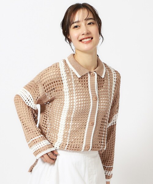 Cutie Blonde（キューティーブロンド）の「◆衿付き配色メッシュニットカーディガン（カーディガン/ボレロ・レディース・ホワイト系その他3/ベージュ系2/ブラック系2・00）」の3枚目の写真