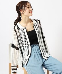 Cutie Blonde | 衿付き配色メッシュニットカーディガン(カーディガン/ボレロ)