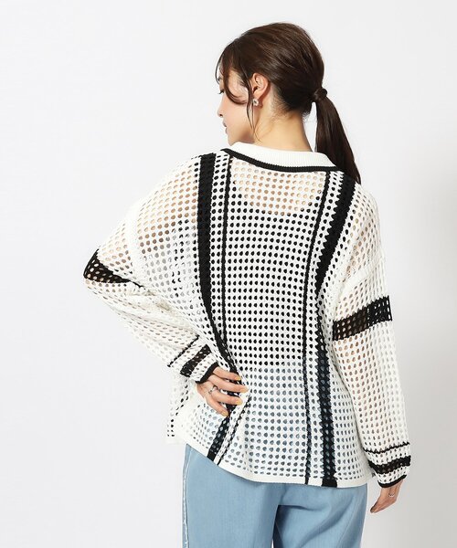 Cutie Blonde（キューティーブロンド）の「◆衿付き配色メッシュニットカーディガン（カーディガン/ボレロ・レディース・ホワイト系その他3/ベージュ系2/ブラック系2・00）」の5枚目の写真