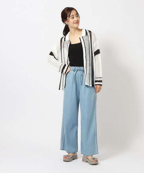 Cutie Blonde（キューティーブロンド）の「◆衿付き配色メッシュニットカーディガン（カーディガン/ボレロ・レディース・ホワイト系その他3/ベージュ系2/ブラック系2・00）」の6枚目の写真