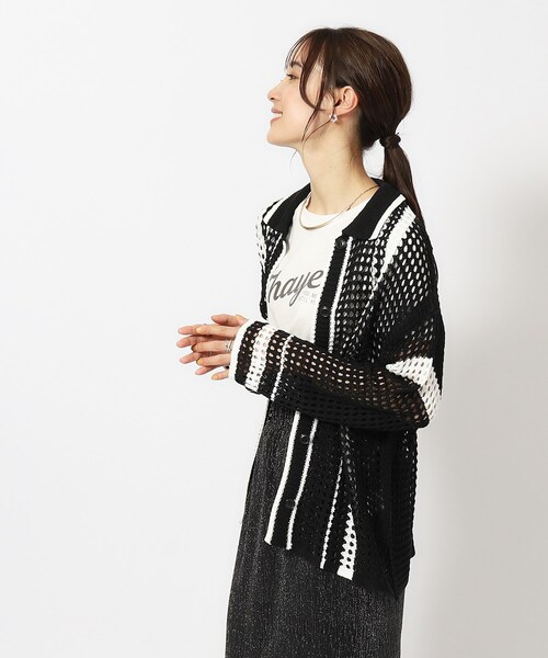 Cutie Blonde（キューティーブロンド）の「◆衿付き配色メッシュニットカーディガン（カーディガン/ボレロ・レディース・ホワイト系その他3/ベージュ系2/ブラック系2・00）」の9枚目の写真