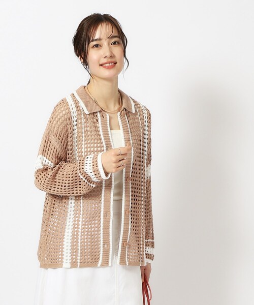 Cutie Blonde（キューティーブロンド）の「◆衿付き配色メッシュニットカーディガン（カーディガン/ボレロ・レディース・ホワイト系その他3/ベージュ系2/ブラック系2・00）」の12枚目の写真