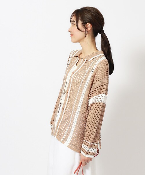 Cutie Blonde（キューティーブロンド）の「◆衿付き配色メッシュニットカーディガン（カーディガン/ボレロ・レディース・ホワイト系その他3/ベージュ系2/ブラック系2・00）」の13枚目の写真