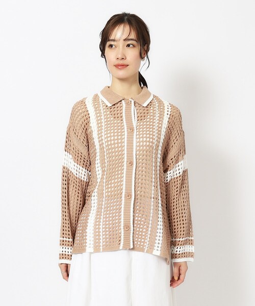 Cutie Blonde（キューティーブロンド）の「◆衿付き配色メッシュニットカーディガン（カーディガン/ボレロ・レディース・ホワイト系その他3/ベージュ系2/ブラック系2・00）」の16枚目の写真