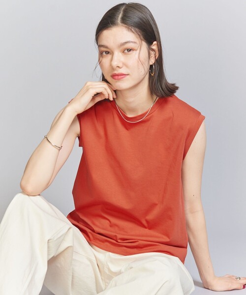 BEAUTY&YOUTH UNITED ARROWS(ビューティーアンドユースユナイテッドアローズ)の「クリアハイゲージコットンブレンド ノースリーブカットソー(Tシャツ/カットソー・レディース・ダークグレー/オフホワイト/オレンジ系その他・S/M)」の3枚目の写真