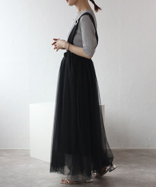 r.（アールドット）の「ラメチュール　サスペンダー付きスカート（スカート・レディース・アイボリー/ブラック/グレー・FREE）」の13枚目の写真