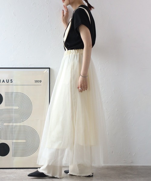 r.（アールドット）の「ラメチュール　サスペンダー付きスカート（スカート・レディース・アイボリー/ブラック/グレー・FREE）」の9枚目の写真