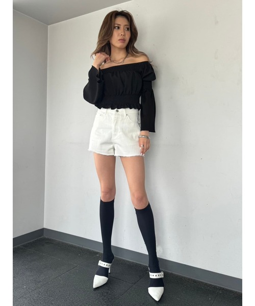 EGOIST（エゴイスト）の「ヘムカットオフショートパンツ（デニムパンツ・レディース・ホワイト/ブラック/ブルー・S/M）」の9枚目の写真