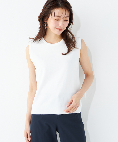 A/C DESIGN BY ALPHA CUBIC（エーシーデザインバイアルファキュービック）の「【接触冷感・洗濯可能】毛玉になりにくいノースリーブプルオーバー（ニット/セーター・レディース・ブラック/オフホワイト/ライトグレー・M/L）」の16枚目の写真