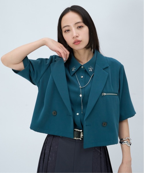 HARE(ハレ)の「トロミショートジャケット(HARE)(テーラードジャケット・レディース・ブラック/ボルドー/パープル/ブラック系その他/ライトグレー/ブルーグリーン・FREE)」の4枚目の写真