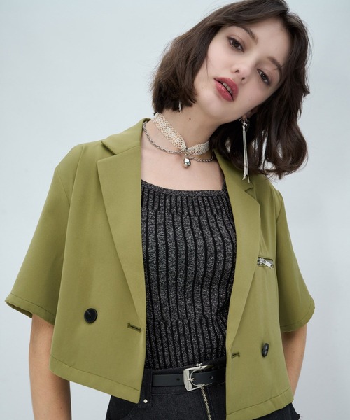 HARE(ハレ)の「トロミショートジャケット(HARE)(テーラードジャケット・レディース・ブラック/ボルドー/パープル/ブラック系その他/ライトグレー/ブルーグリーン/イエロー・FREE)」の6枚目の写真