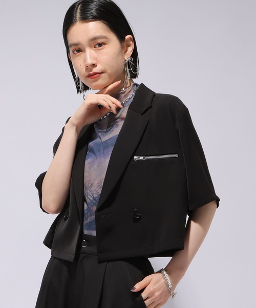 HARE(ハレ)の「トロミショートジャケット(HARE)(テーラードジャケット・レディース・ブラック/ボルドー/パープル/ブラック系その他/ライトグレー/ブルーグリーン・FREE)」の13枚目の写真